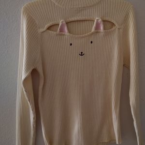 Kitty cat face window slit sweater